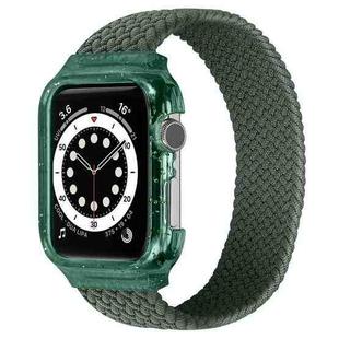 Weave Wrist Strap Watch Bands with Frame For Apple Watch Series  7  45mm / & 6 & SE & 5 & 4 44mm , Length:128mm(Dark Olive Green)