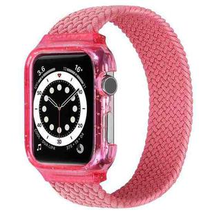 Weave Wrist Strap Watch Bands with Frame For Apple Watch Series  7  45mm / & 6 & SE & 5 & 4 44mm , Length:128mm(Bright Pink)