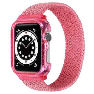 Weave Wrist Strap Watch Bands with Frame For Apple Watch Series  7  45mm / & 6 & SE & 5 & 4 44mm , Length:135mm(Bright Pink)