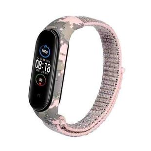 For Xiaomi Mi Band 6 / 5 / 4 / 3 Nylon Loop Camouflage Integrated  Watch Band(Pink)