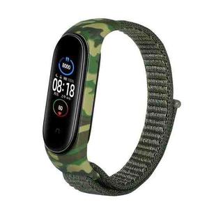 For Xiaomi Mi Band 6 / 5 / 4 / 3 Nylon Loop Camouflage Integrated  Watch Band(Army Green)