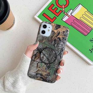 For iPhone 11 Shockproof IMD Camouflage TPU Protective Case with Holder (Fallen Leaves)