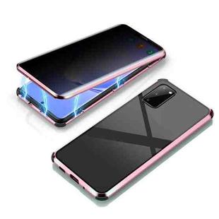 For Samsung Galaxy S20 Four-corner Shockproof Anti-peeping Magnetic Metal Frame Double-sided Tempered Glass Case(Pink)