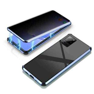 For Samsung Galaxy S20 Ultra Four-corner Shockproof Anti-peeping Magnetic Metal Frame Double-sided Tempered Glass Case(Blue)