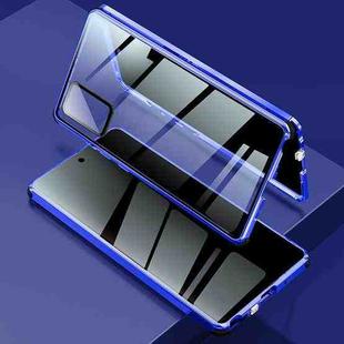 For Samsung Galaxy Note20 Four-corner Shockproof Anti-peeping Magnetic Metal Frame Double-sided Tempered Glass Case(Blue)