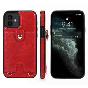 For iPhone 12 mini Shockproof PU Leather + TPU Protective Case with Card Slot & Lanyard (Red)