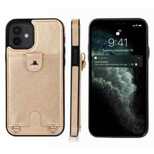 For iPhone 12 mini Shockproof PU Leather + TPU Protective Case with Card Slot & Lanyard (Gold)