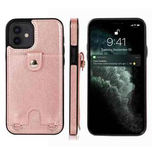 For iPhone 12 mini Shockproof PU Leather + TPU Protective Case with Card Slot & Lanyard (Rose Gold)