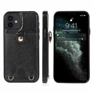 For iPhone 12 mini Shockproof PU Leather + TPU Protective Case with Card Slot & Lanyard (Black)