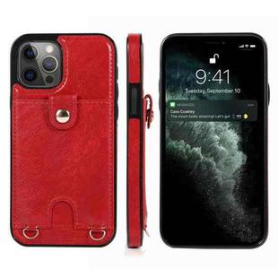 For iPhone 12 / 12 Pro Shockproof PU Leather + TPU Protective Case with Card Slot & Lanyard(Red)
