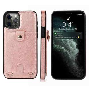 For iPhone 12 / 12 Pro Shockproof PU Leather + TPU Protective Case with Card Slot & Lanyard(Rose Gold)
