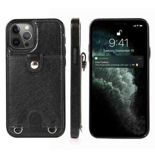 For iPhone 12 / 12 Pro Shockproof PU Leather + TPU Protective Case with Card Slot & Lanyard(Black)