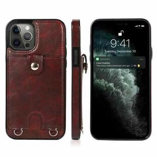For iPhone 12 / 12 Pro Shockproof PU Leather + TPU Protective Case with Card Slot & Lanyard(Brown)