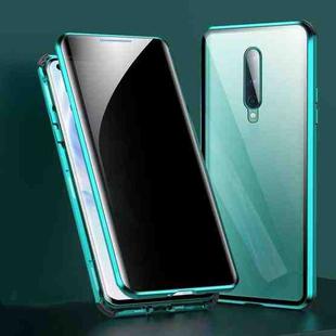 For OnePlus 8 Four-corner Shockproof Anti-peeping Magnetic Metal Frame Double-sided Tempered Glass Case(Green)