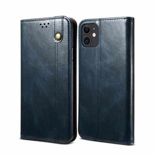 For iPhone 11 Simple Wax Crazy Horse Texture Horizontal Flip Leather Case with Card Slots & Wallet (Navy Blue)