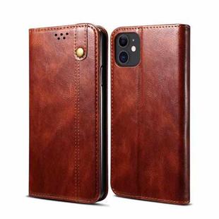 For iPhone 12 mini Simple Wax Crazy Horse Texture Horizontal Flip Leather Case with Card Slots & Wallet (Brown)