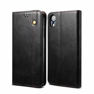 For iPhone XR Simple Wax Crazy Horse Texture Horizontal Flip Leather Case with Card Slots & Wallet(Black)