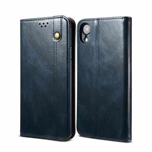 For iPhone XR Simple Wax Crazy Horse Texture Horizontal Flip Leather Case with Card Slots & Wallet(Navy Blue)