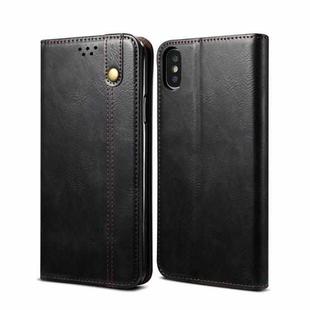 For iPhone X / XS Simple Wax Crazy Horse Texture Horizontal Flip Leather Case with Card Slots & Wallet(Black)