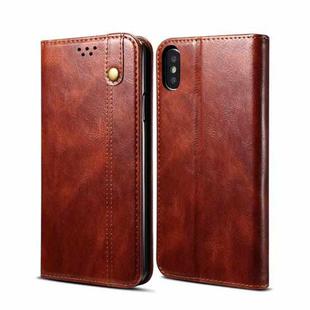For iPhone X / XS Simple Wax Crazy Horse Texture Horizontal Flip Leather Case with Card Slots & Wallet(Brown)
