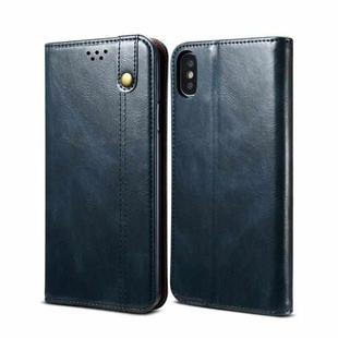 For iPhone X / XS Simple Wax Crazy Horse Texture Horizontal Flip Leather Case with Card Slots & Wallet(Navy Blue)