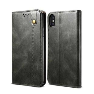 For iPhone X / XS Simple Wax Crazy Horse Texture Horizontal Flip Leather Case with Card Slots & Wallet(Dark Green)