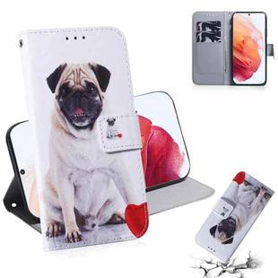 For Samsung Galaxy S21 5G Coloured Drawing Horizontal Flip Leather Case, with Holder & Card Slots & Wallet(Pug)