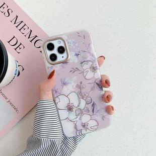 For iPhone 11 Pro Max Golden Circle Flower Pattern Dual-side Laminating TPU Case (Grey Background White Flower)