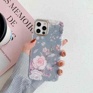 For iPhone 11 Pro Max Golden Circle Flower Pattern Dual-side Laminating TPU Case (Grey Background Red Flower)