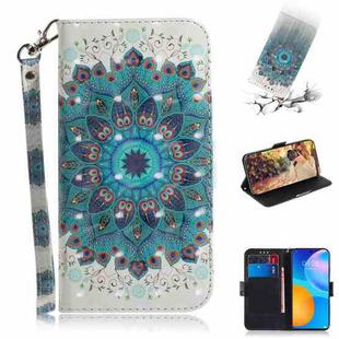 For Huawei P Smart 2021 3D Colored Drawing Horizontal Flip Leather Case with Holder & Card Slots & Wallet & Lanyard(Peacock Wreath)