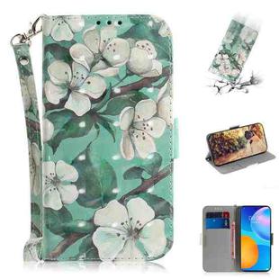 For Huawei Y7a 3D Colored Drawing Horizontal Flip Leather Case with Holder & Card Slots & Wallet & Lanyard(Watercolor Flower)