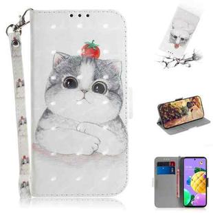 For LG Q52 3D Colored Drawing Horizontal Flip Leather Case with Holder & Card Slots & Wallet & Lanyard(Cute Cat)