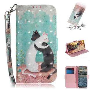 For Nokia 2.4 3D Colored Drawing Horizontal Flip Leather Case with Holder & Card Slots & Wallet & Lanyard(Black White Cat)