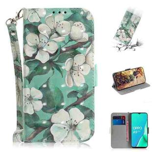 For OPPO A9 2020 3D Colored Drawing Horizontal Flip Leather Case with Holder & Card Slots & Wallet & Lanyard(Watercolor Flower)