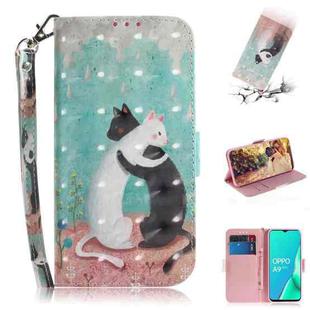For OPPO A9 2020 3D Colored Drawing Horizontal Flip Leather Case with Holder & Card Slots & Wallet & Lanyard(Black White Cat)