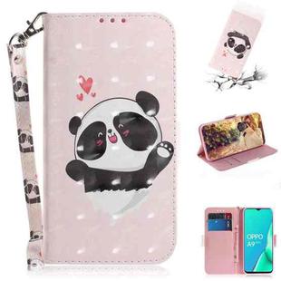 For OPPO A9 2020 3D Colored Drawing Horizontal Flip Leather Case with Holder & Card Slots & Wallet & Lanyard(Heart Panda)