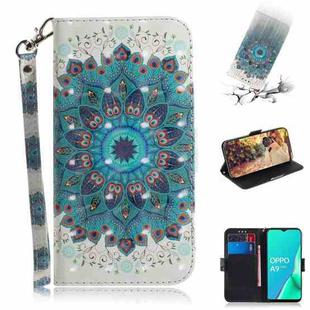 For OPPO A9 2020 3D Colored Drawing Horizontal Flip Leather Case with Holder & Card Slots & Wallet & Lanyard(Peacock Wreath)