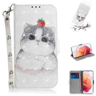 For Samsung Galaxy S21 5G 3D Colored Drawing Horizontal Flip Leather Case with Holder & Card Slots & Wallet & Lanyard(Cute Cat)