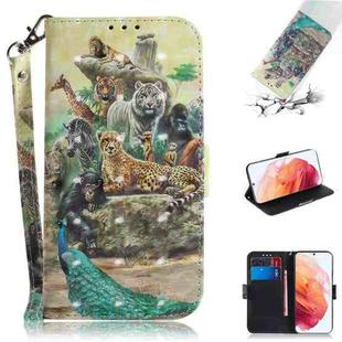 For Samsung Galaxy S21 5G 3D Colored Drawing Horizontal Flip Leather Case with Holder & Card Slots & Wallet & Lanyard(Zoo)