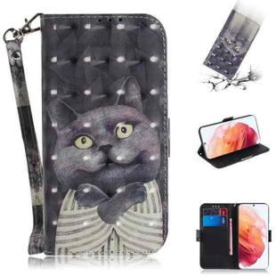 For Samsung Galaxy S21 5G 3D Colored Drawing Horizontal Flip Leather Case with Holder & Card Slots & Wallet & Lanyard(Hug Cat)