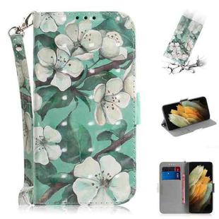 For Samsung Galaxy S21 Ultra 5G 3D Colored Drawing Horizontal Flip Leather Case with Holder & Card Slots & Wallet & Lanyard(Watercolor Flower)