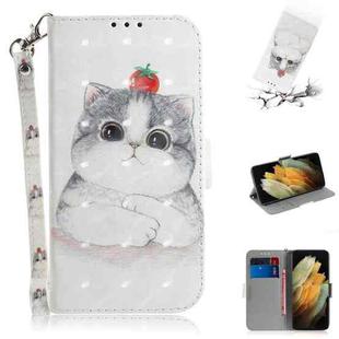 For Samsung Galaxy S21 Ultra 5G 3D Colored Drawing Horizontal Flip Leather Case with Holder & Card Slots & Wallet & Lanyard(Cute Cat)