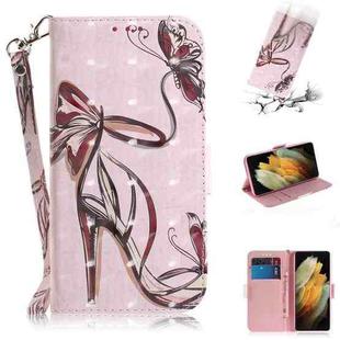 For Samsung Galaxy S21 Ultra 5G 3D Colored Drawing Horizontal Flip Leather Case with Holder & Card Slots & Wallet & Lanyard(Butterfly High-heeled)