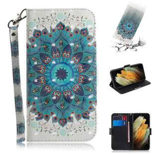 For Samsung Galaxy S21 Ultra 5G 3D Colored Drawing Horizontal Flip Leather Case with Holder & Card Slots & Wallet & Lanyard(Peacock Wreath)