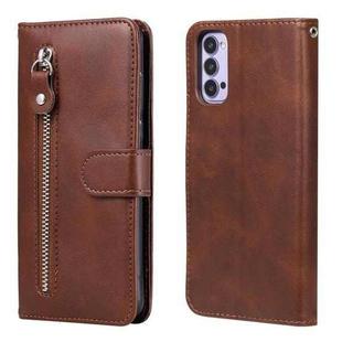 For OPPO Reno4 5G Fashion Calf Texture Zipper Horizontal Flip Leather Case with Holder & Card Slots & Wallet(Brown)