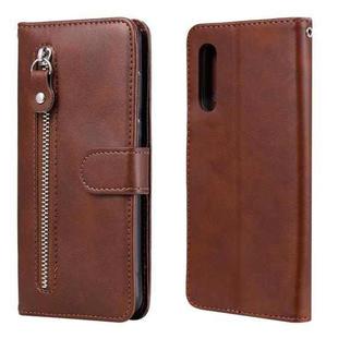 For LG Velvet Fashion Calf Texture Zipper Horizontal Flip Leather Case with Holder & Card Slots & Wallet(Brown)