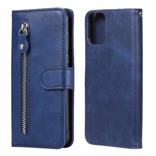 For Motorola Moto G9 Plus Fashion Calf Texture Zipper Horizontal Flip Leather Case with Holder & Card Slots & Wallet(Blue)