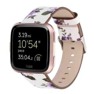 For Fitbit Versa 1 / 2 Flower Pattern  Watch Band(White Purple)