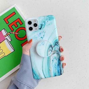 Flow Color Frosted Marble Pattern Protective Case with Folding Holder For iPhone 11 Pro(Green)