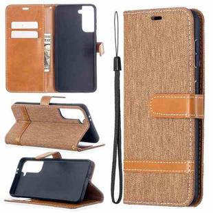 For Samsung Galaxy S21 5G Color Matching Denim Texture Horizontal Flip Leather Case with Holder & Card Slots & Wallet & Lanyard(Brown)